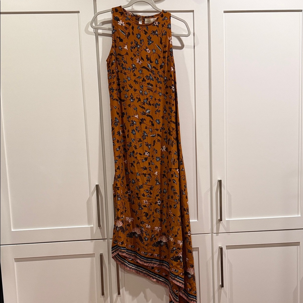 Natalie Martin Floral Silk Asymmetrical Hem Dress - Orange